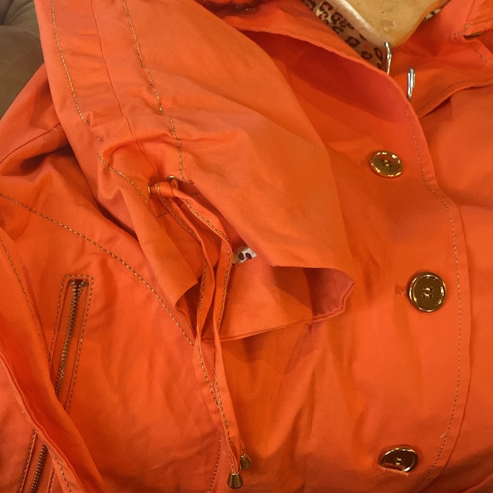 Vintage Orange Trench Coat Sherry Cassin Belted Utility Jacket Womens Size L - Picture 13 of 15